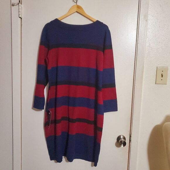 Avenue Purple & Burgandy Wide Striped Long Sleeve Dress Size 18/20 - Picture 2 of 8